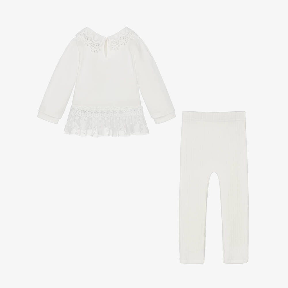 Jamiks-Girls Ivory Lace Trimmed Top & Leggings Set | Childrensalon