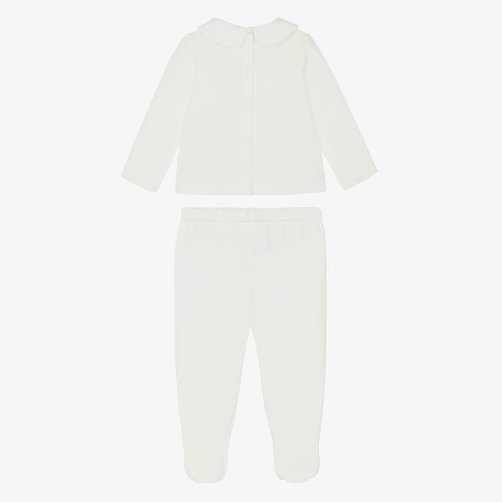 Jamiks-Girls Ivory Velour Rocking Horse 2 Piece Babygrow | Childrensalon