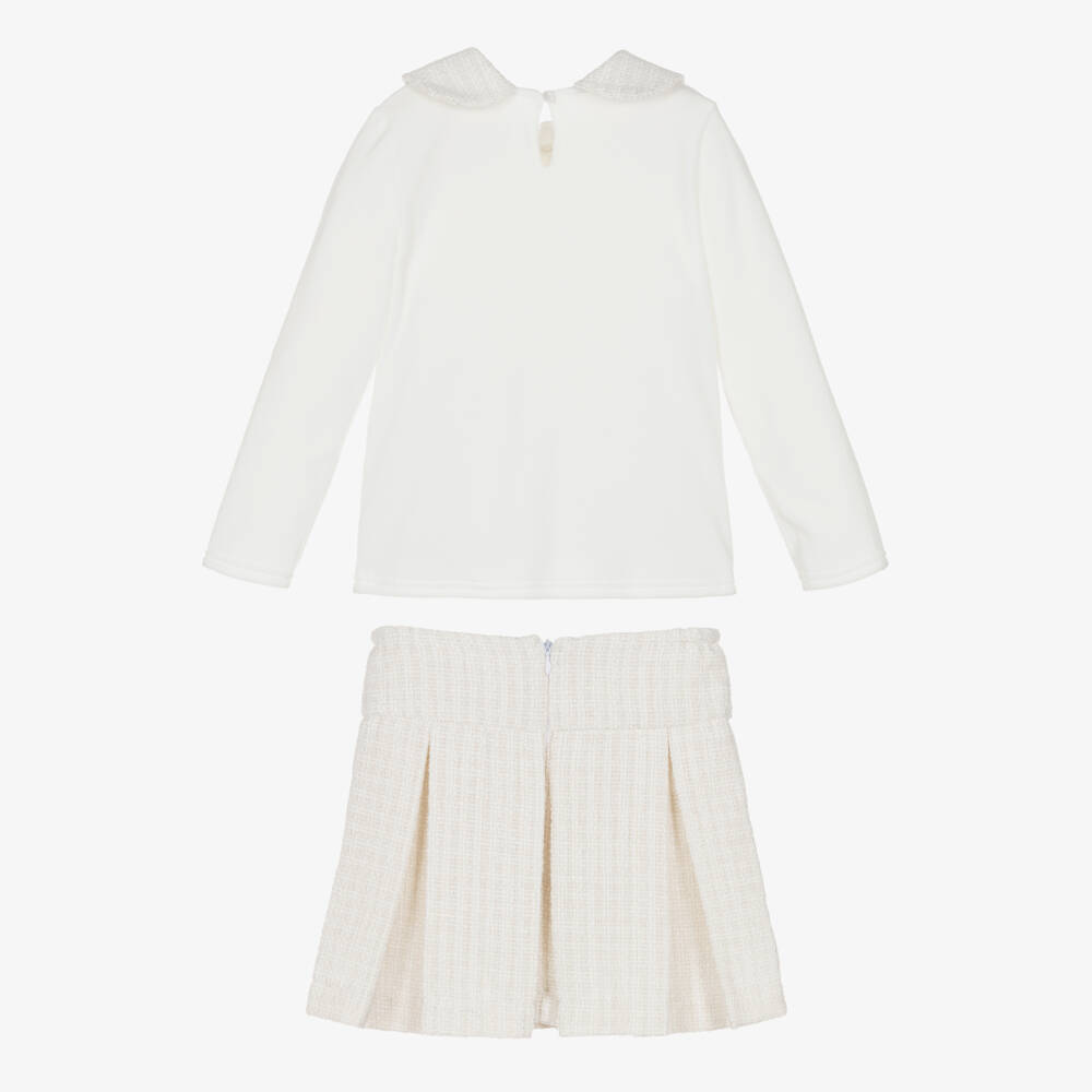 Jamiks-Girls Ivory Velour Top & Tweed Skirt Set | Childrensalon