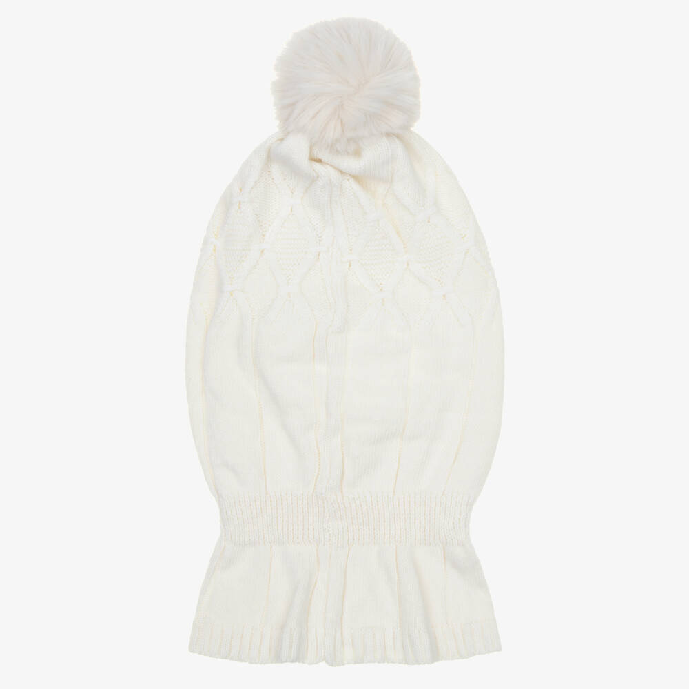 Jamiks-Girls Knitted Pom-Pom Balaclava in Ecru | Childrensalon