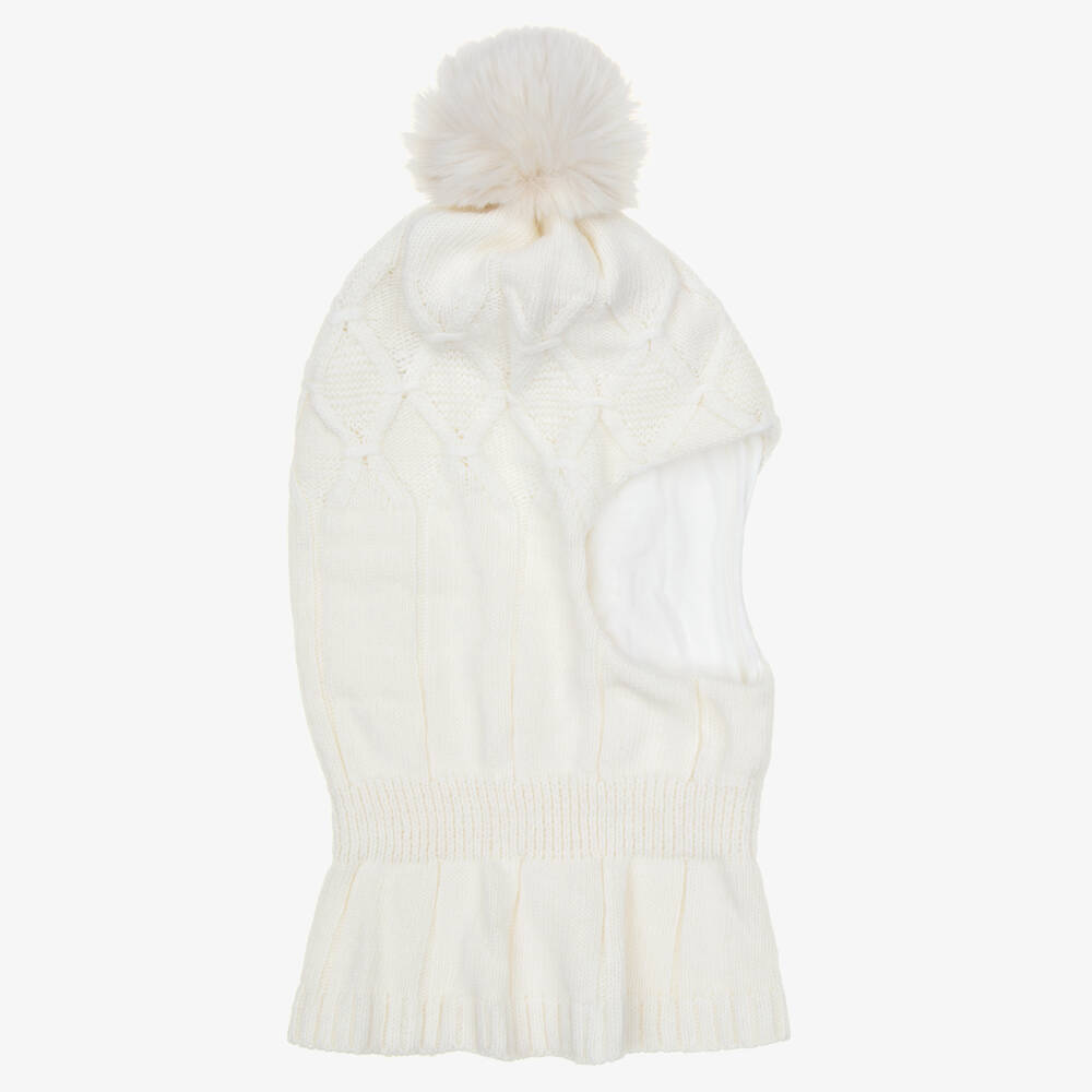 Jamiks-Girls Knitted Pom-Pom Balaclava in Ecru | Childrensalon