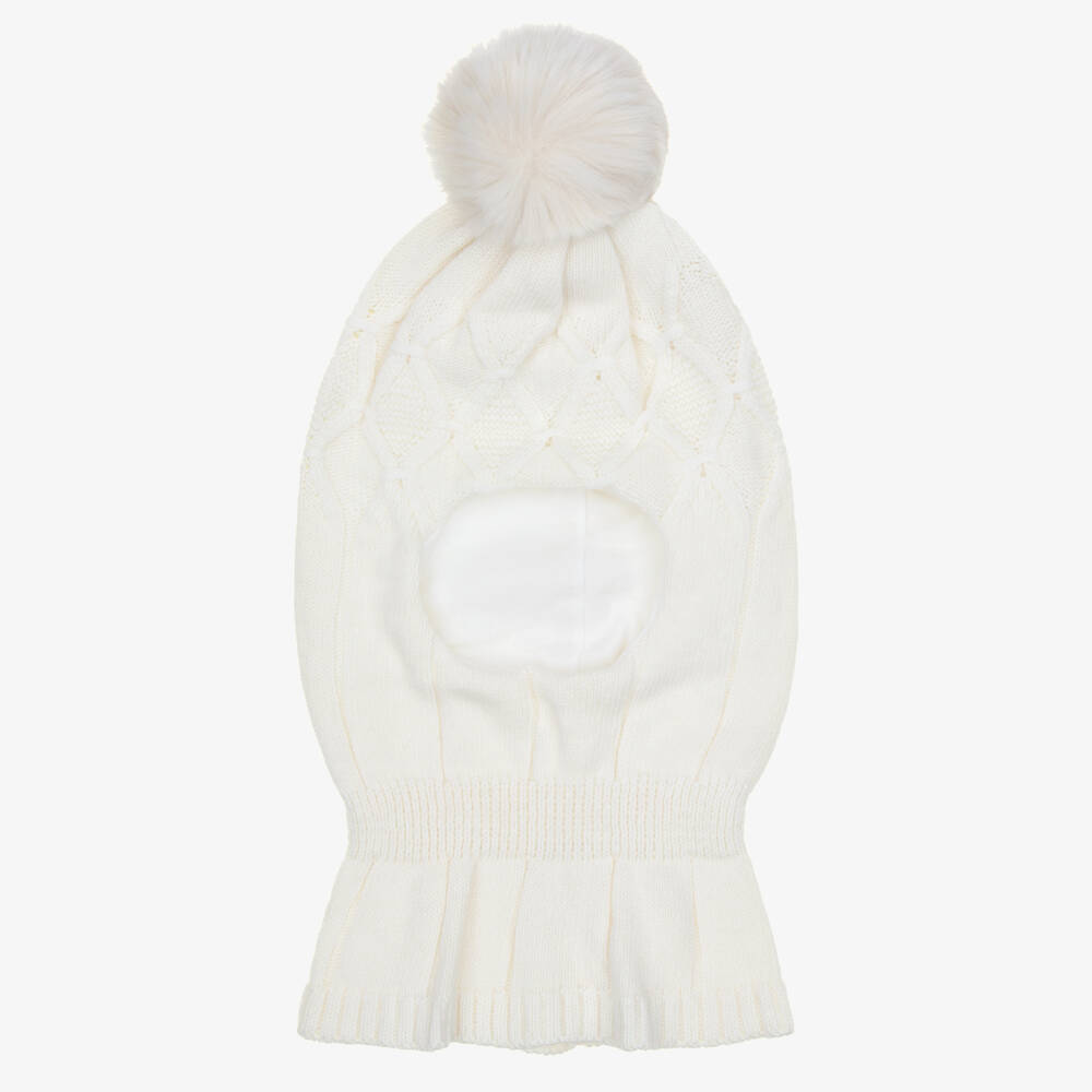 Jamiks-Girls Knitted Pom-Pom Balaclava in Ecru | Childrensalon