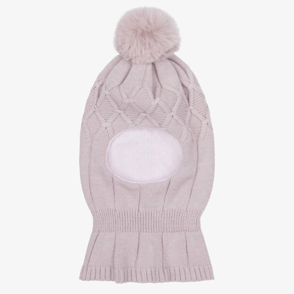 Jamiks-Girls Knitted Pom-Pom Balaclava in Powder Pink | Childrensalon