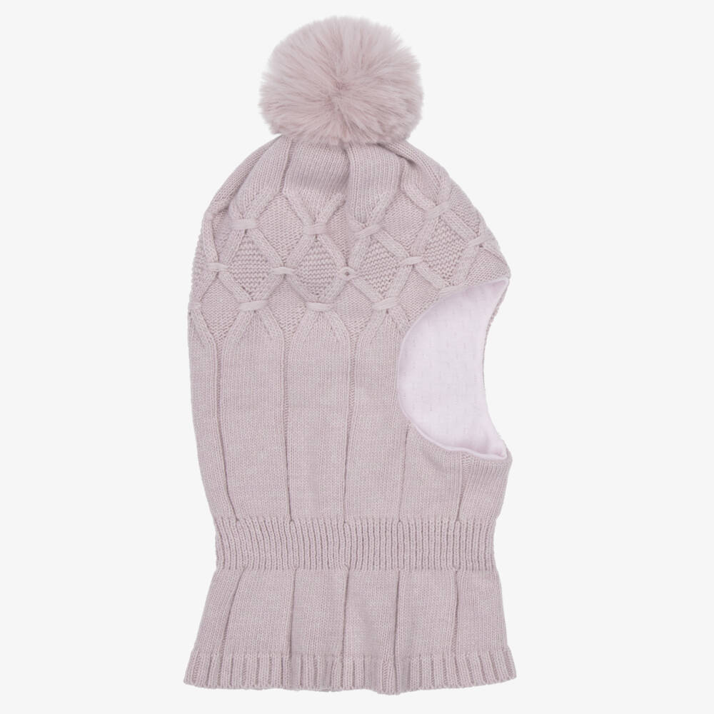 Jamiks-Girls Knitted Pom-Pom Balaclava in Powder Pink | Childrensalon