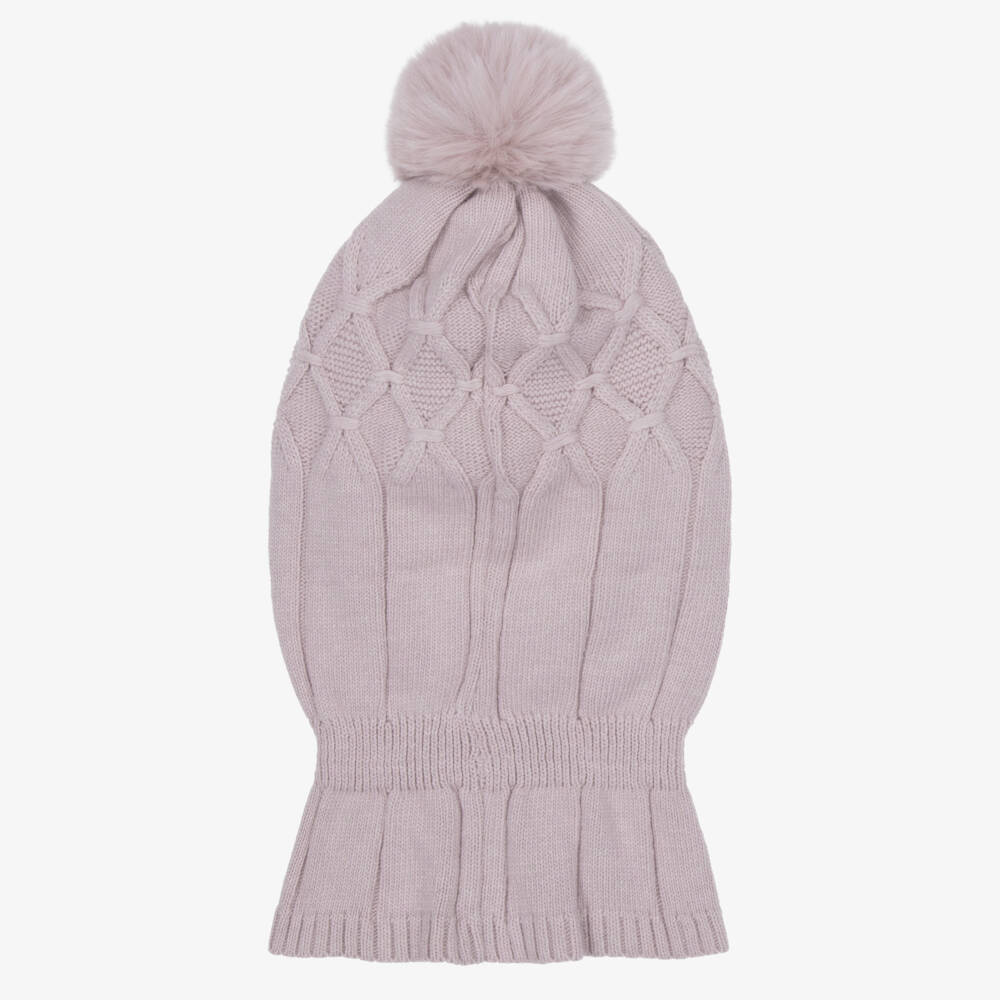 Jamiks-Girls Knitted Pom-Pom Balaclava in Powder Pink | Childrensalon