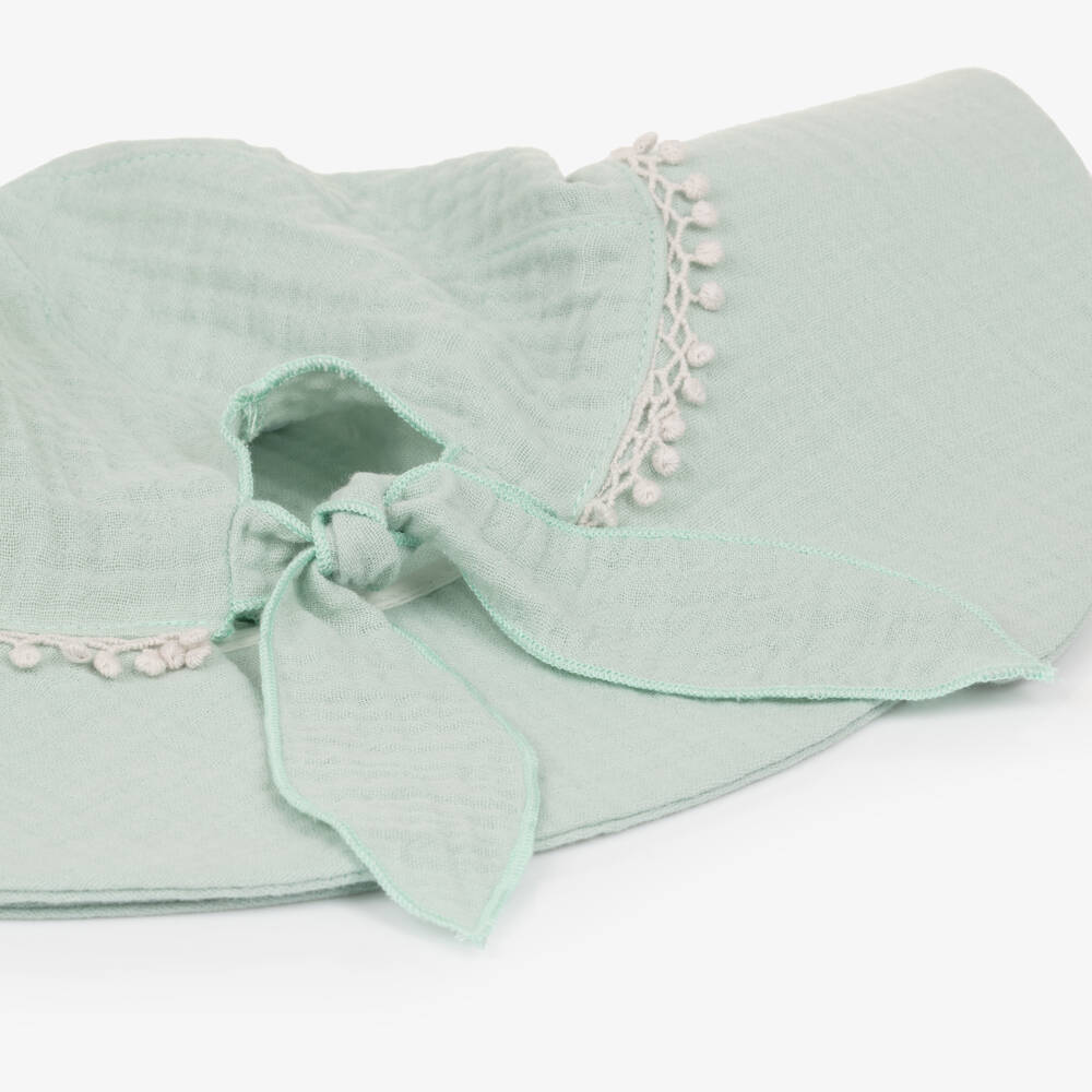 Jamiks-Girls Mint Green Organic Cotton Sun Hat | Childrensalon