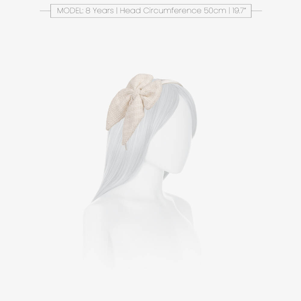 Jamiks-Girls Pale Ivory Tweed Bow Hairband | Childrensalon