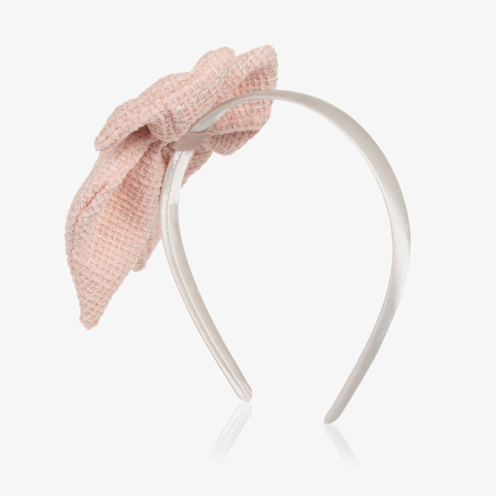 Jamiks-Girls Pale Pink Tweed Bow Hairband | Childrensalon