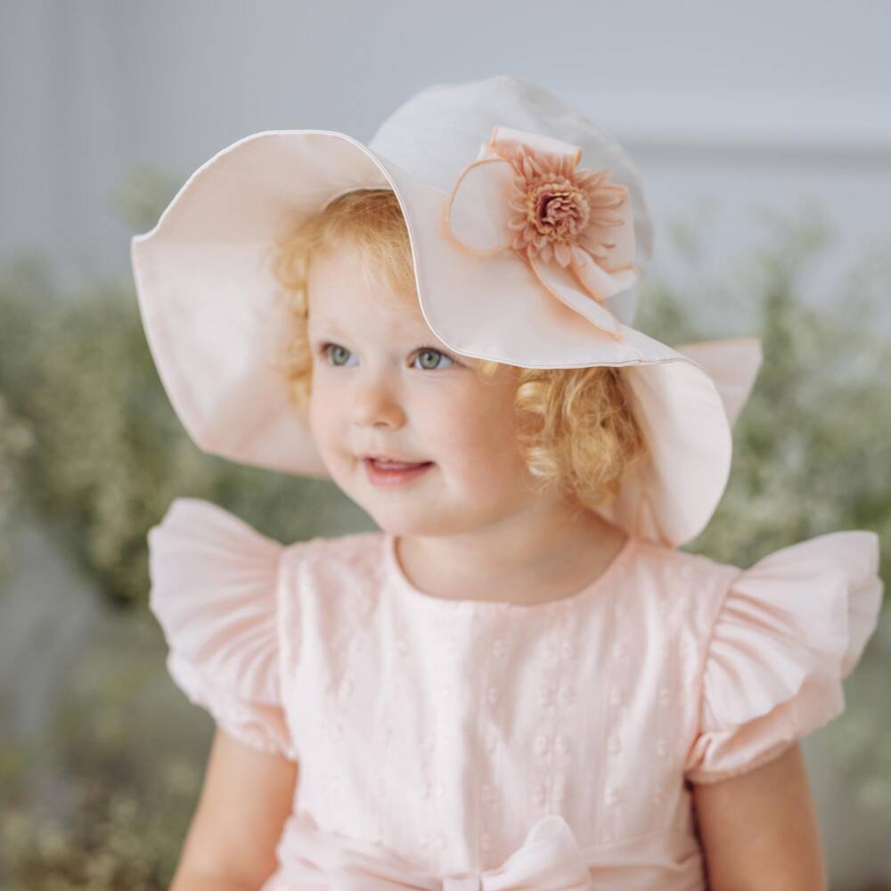 Jamiks-قبعة شمس قطن لون زهري خوخي للبنات | Childrensalon