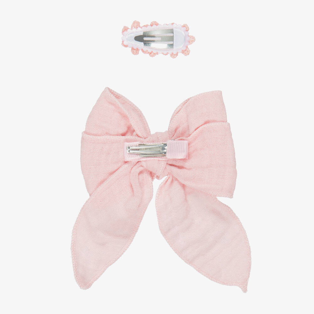 Jamiks-Girls Pink Bow & Flower Lace Hair Clips (2 Pack) | Childrensalon