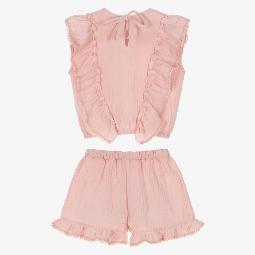Jamiks-Girls Pink Cheesecloth Shorts Set with Ruffles | Childrensalon