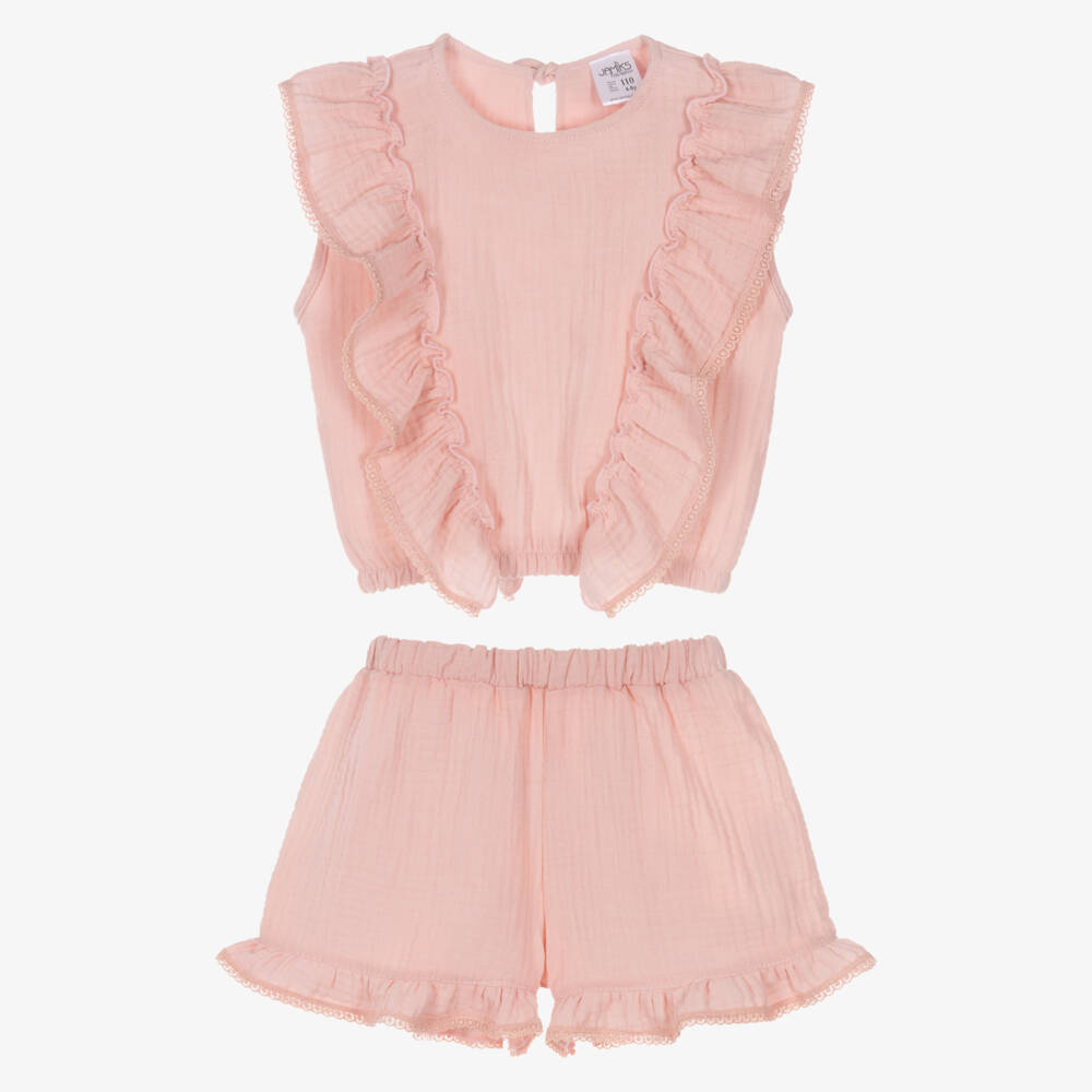 Jamiks-Girls Pink Cheesecloth Shorts Set with Ruffles | Childrensalon