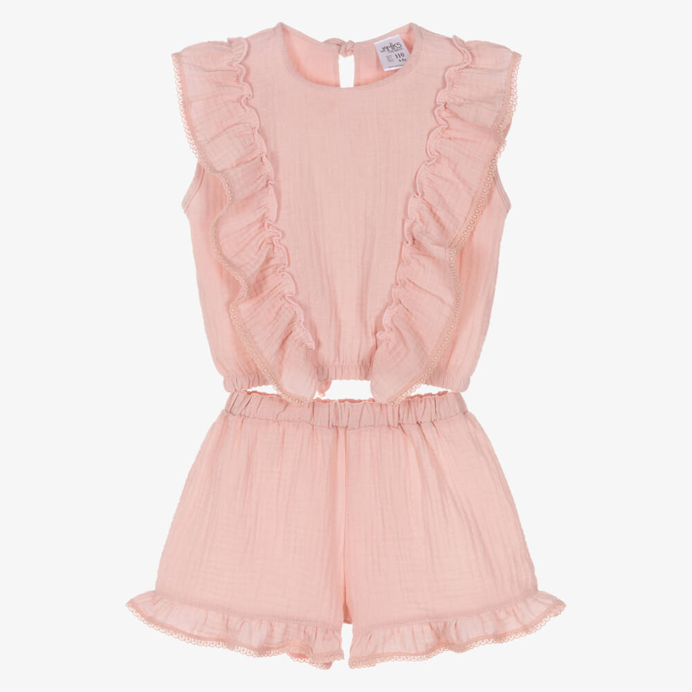Jamiks-Girls Pink Cheesecloth Shorts Set with Ruffles | Childrensalon