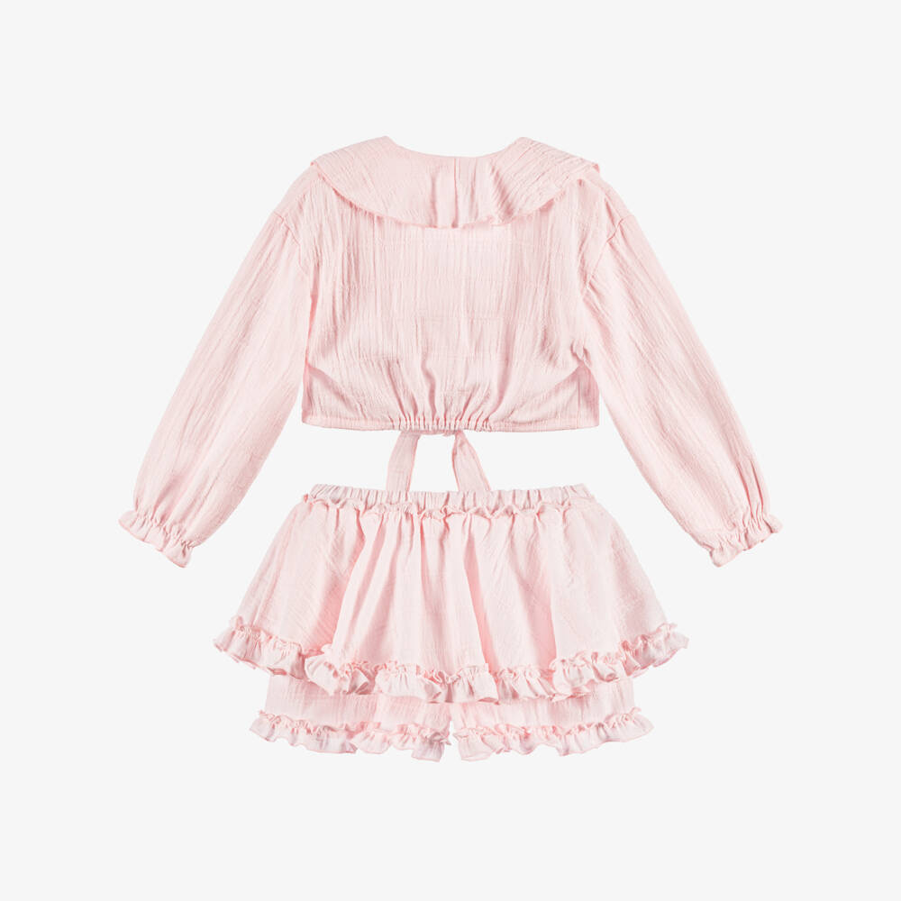 Jamiks-Girls Pink Cotton Beach Shorts Set | Childrensalon