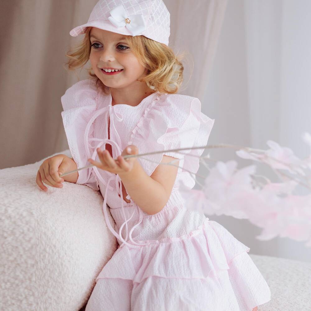 Jamiks-Girls Pink Cotton Skirt Set with Tie Fastenings | Childrensalon