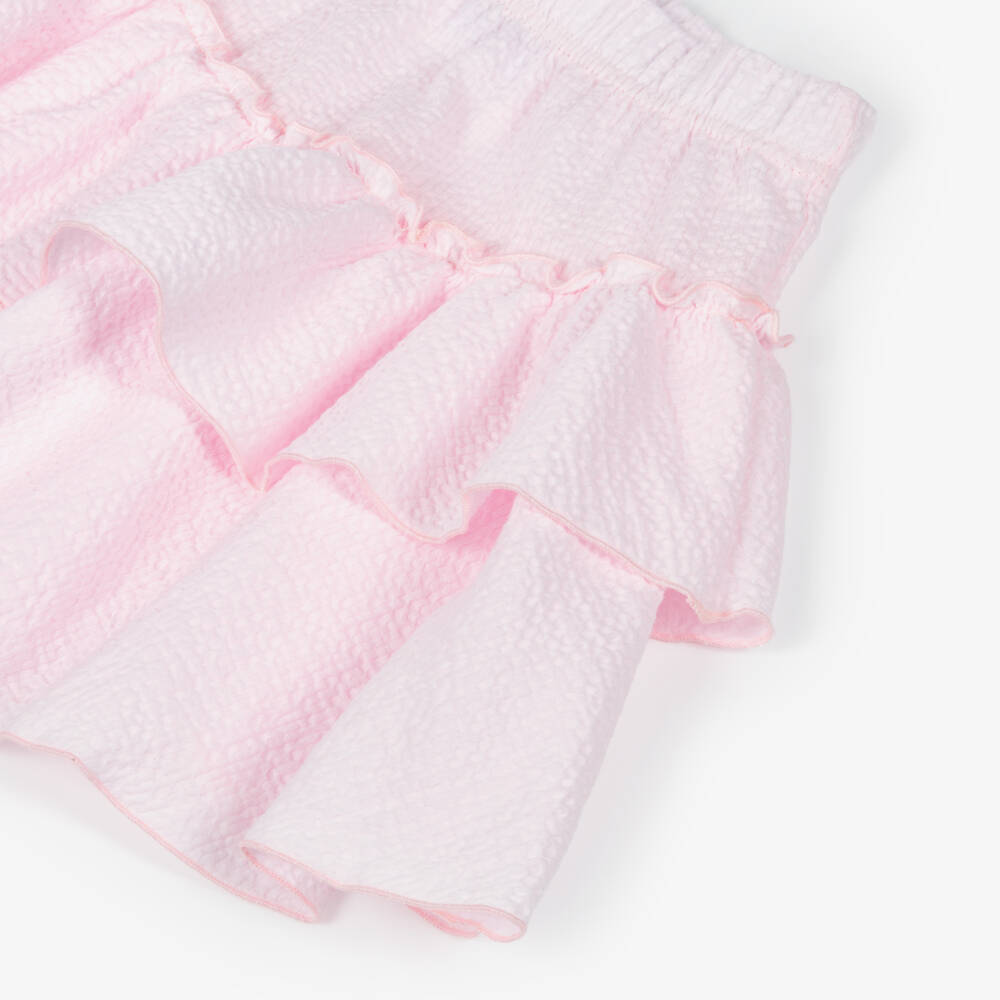 Jamiks-Girls Pink Cotton Skirt Set with Tie Fastenings | Childrensalon