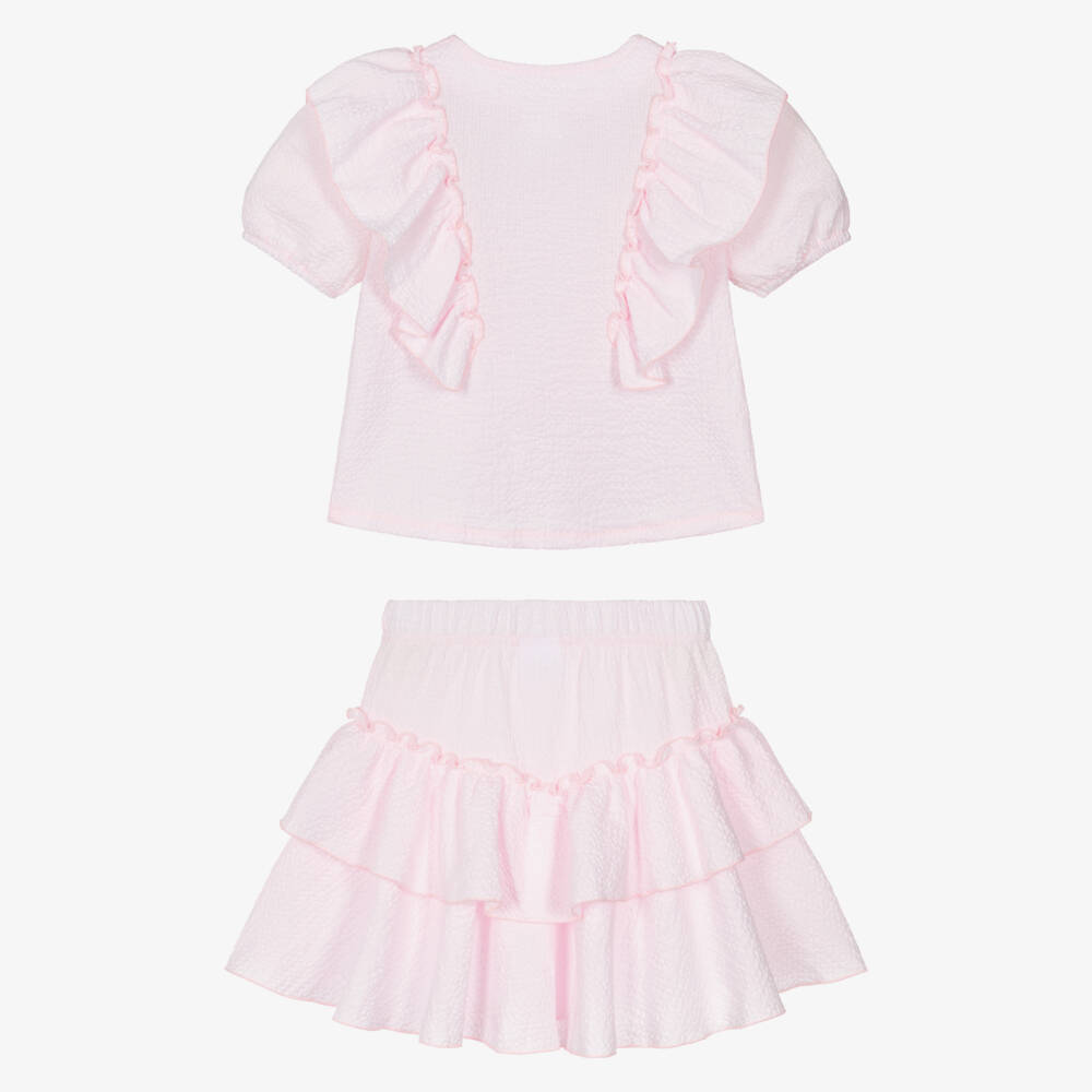Jamiks-Girls Pink Cotton Skirt Set with Tie Fastenings | Childrensalon