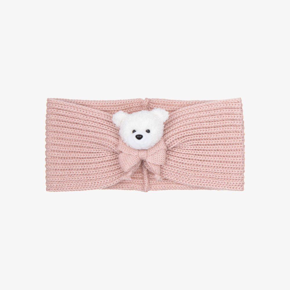 Jamiks-Girls Pink Knitted Headband with Bear | Childrensalon