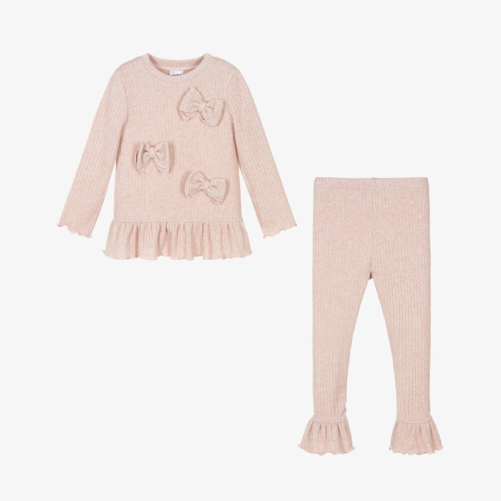 Jamiks-Girls Pink Knitted Leggings Set with Bows | Childrensalon