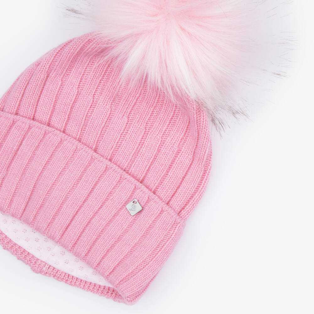 Jamiks-Girls Pink Knitted Pom-Pom Bobble Hat | Childrensalon