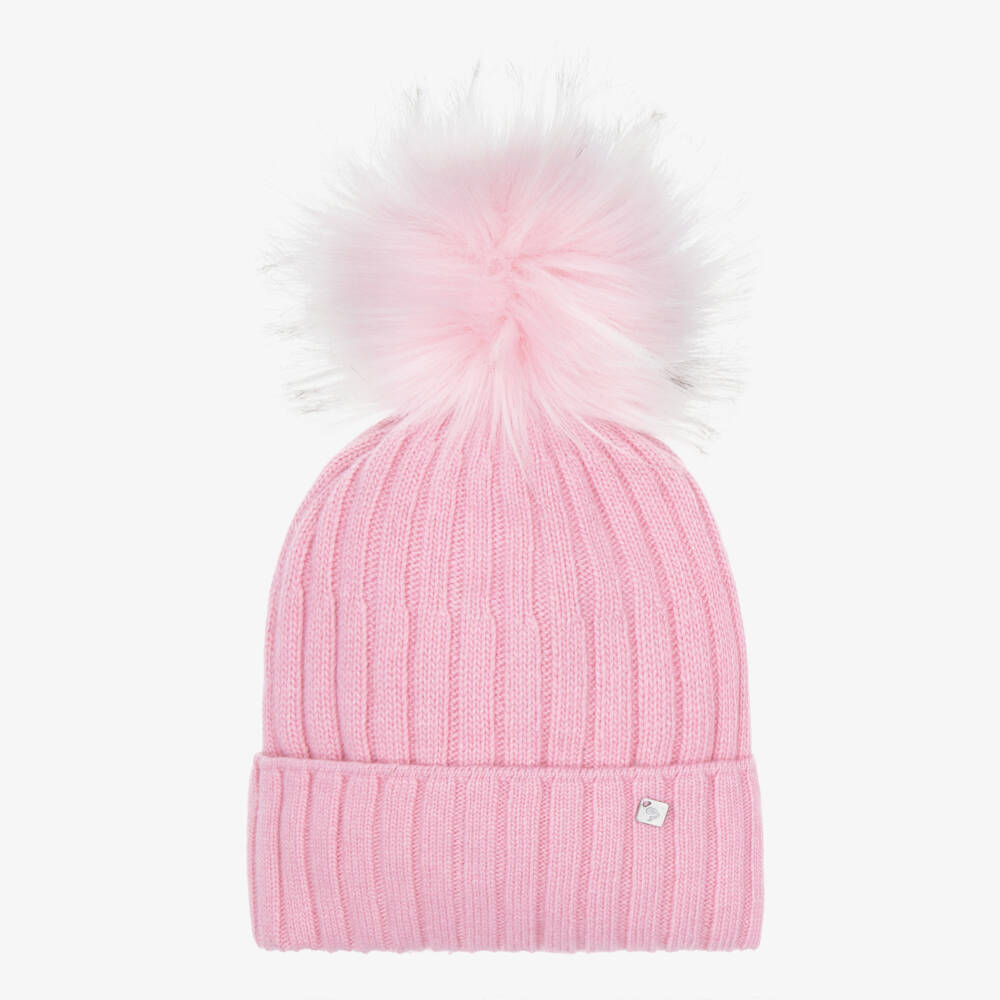 Jamiks-Girls Pink Knitted Pom-Pom Bobble Hat | Childrensalon
