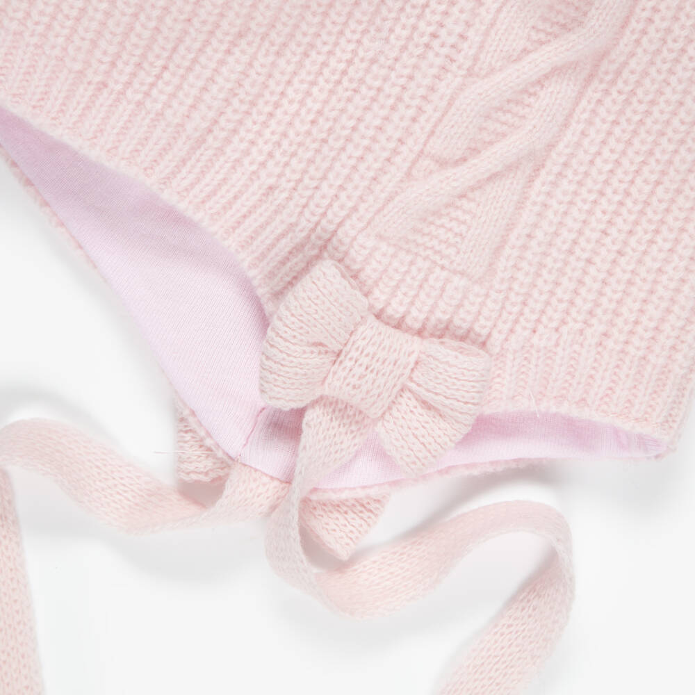 Jamiks-Girls Pink Merino Wool Bobble Hat with Bow | Childrensalon