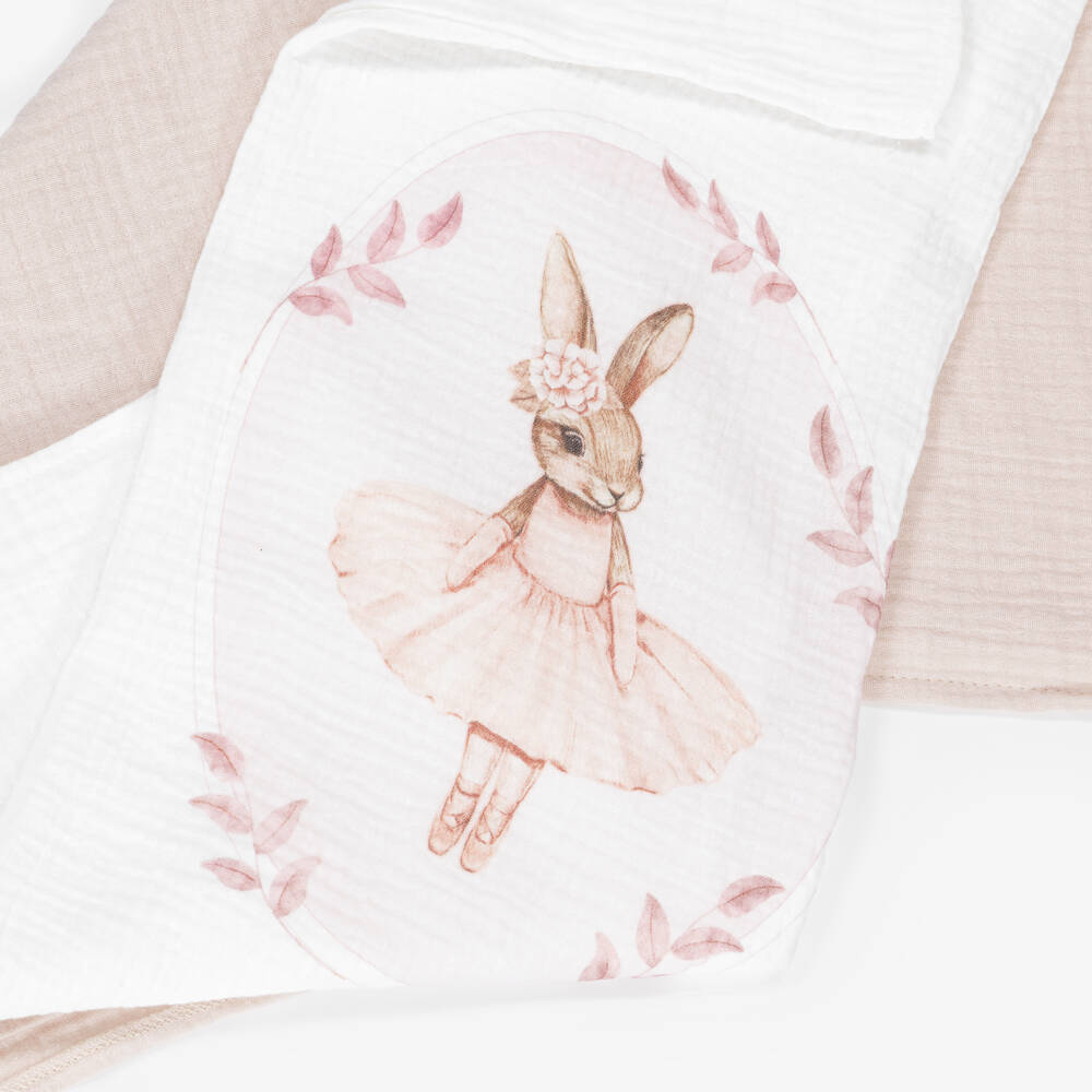 Jamiks-Girls Pink Organic Cotton Bunny Muslin Cloths (2 Pack) | Childrensalon