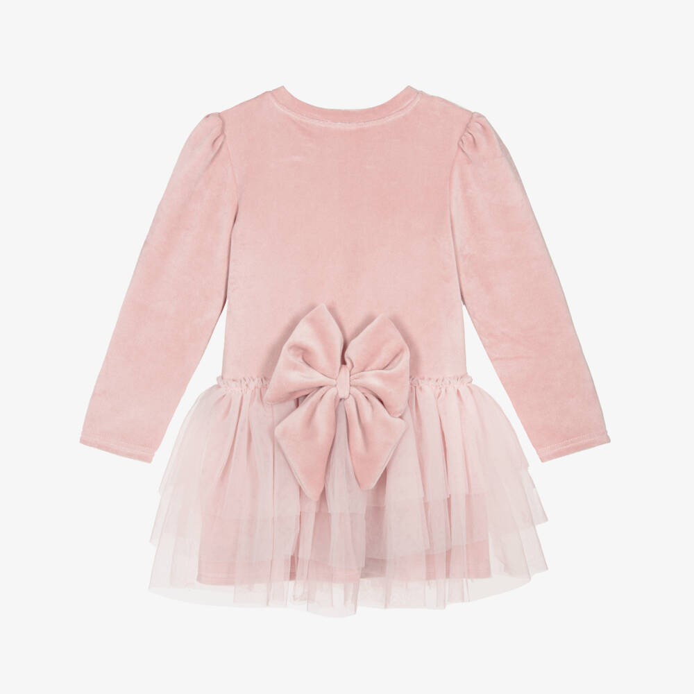 Jamiks-Girls Pink Velour Bow Dress with Tulle Skirt  | Childrensalon