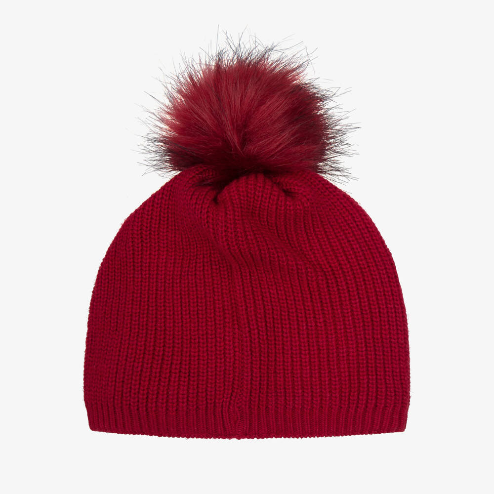 Jamiks-Girls Red Knitted Pom-Pom Bobble Hat | Childrensalon