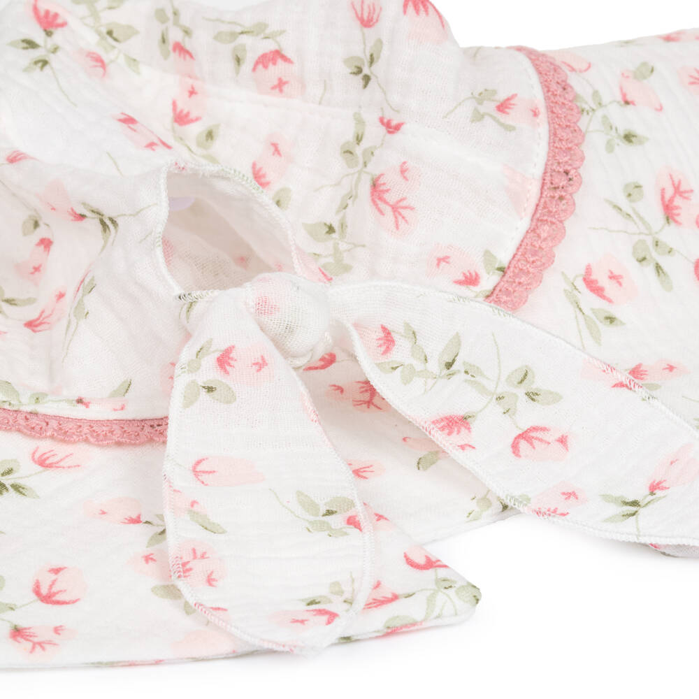 Jamiks-Girls White & Pink Floral Organic Cotton Sun Hat | Childrensalon