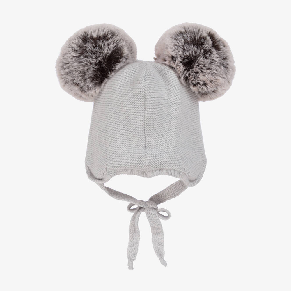 Jamiks-Grey Knitted Double Pom-Pom Hat | Childrensalon