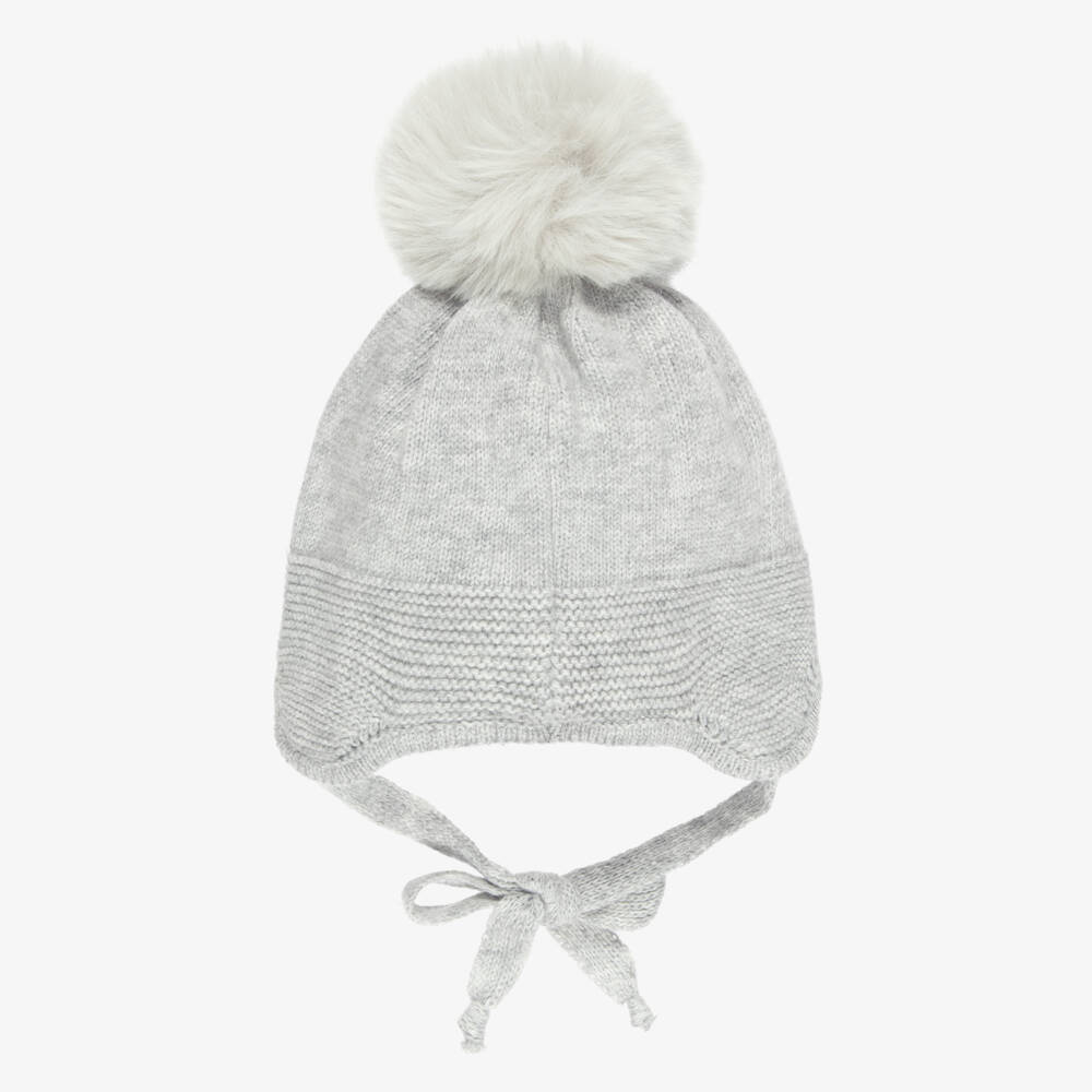 Jamiks-Grey Pom Pom-Pom Hat with Wool & Cashmere | Childrensalon