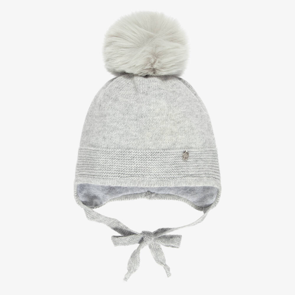 Jamiks-Grey Pom Pom-Pom Hat with Wool & Cashmere | Childrensalon