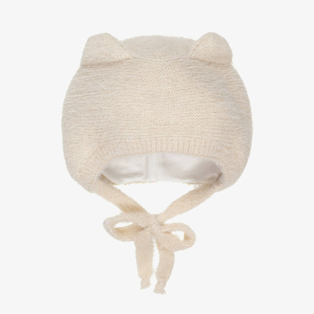 Jamiks-Ivory Knitted Baby Hat with Teddy Bear Ears | Childrensalon