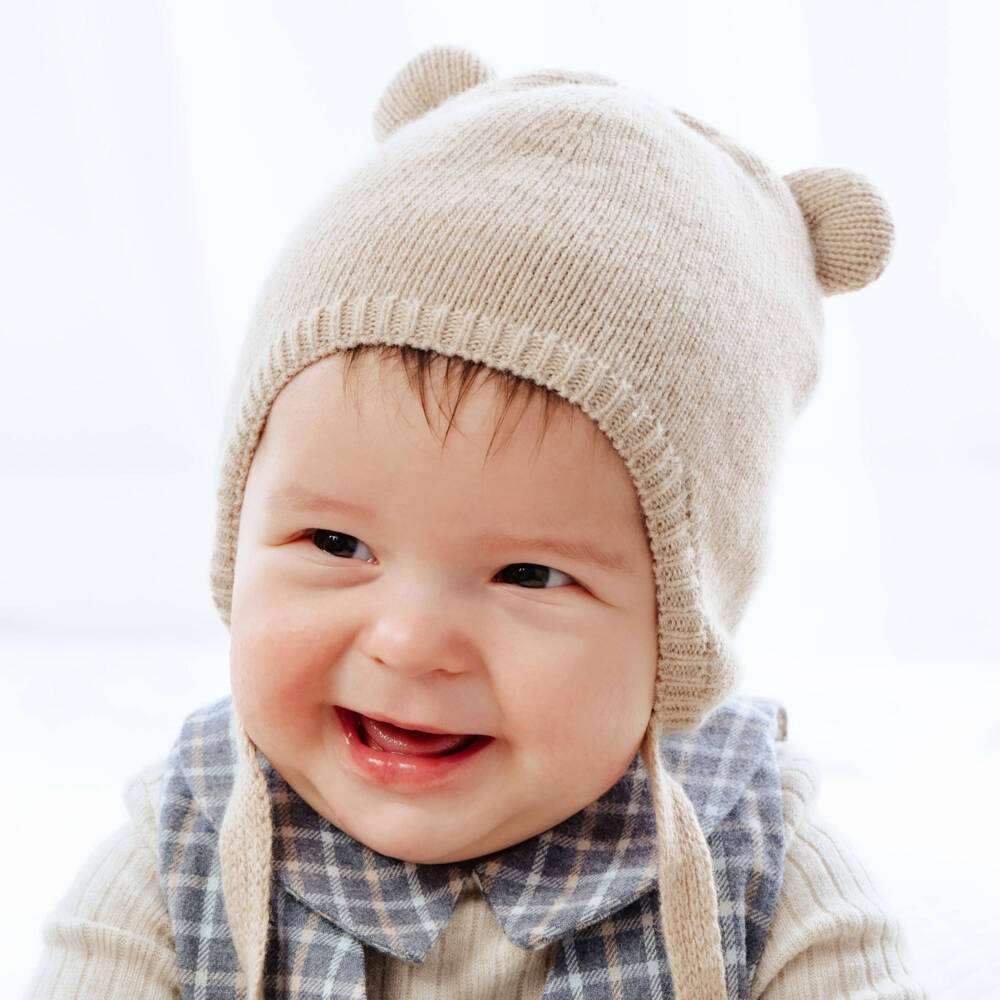 Jamiks-Ivory Knitted Baby Hat with Teddy Bear Ears | Childrensalon
