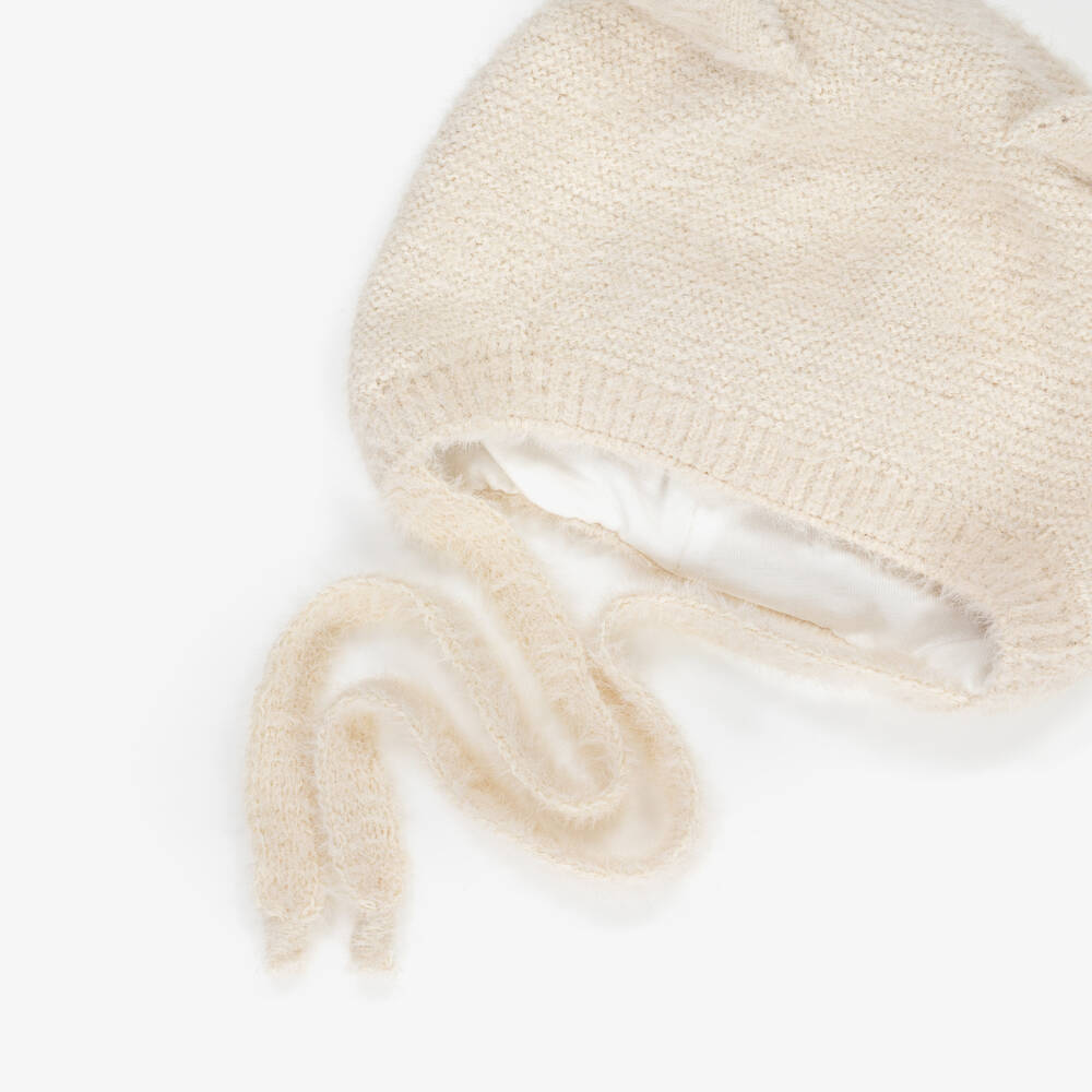 Jamiks-Ivory Knitted Baby Hat with Teddy Bear Ears | Childrensalon