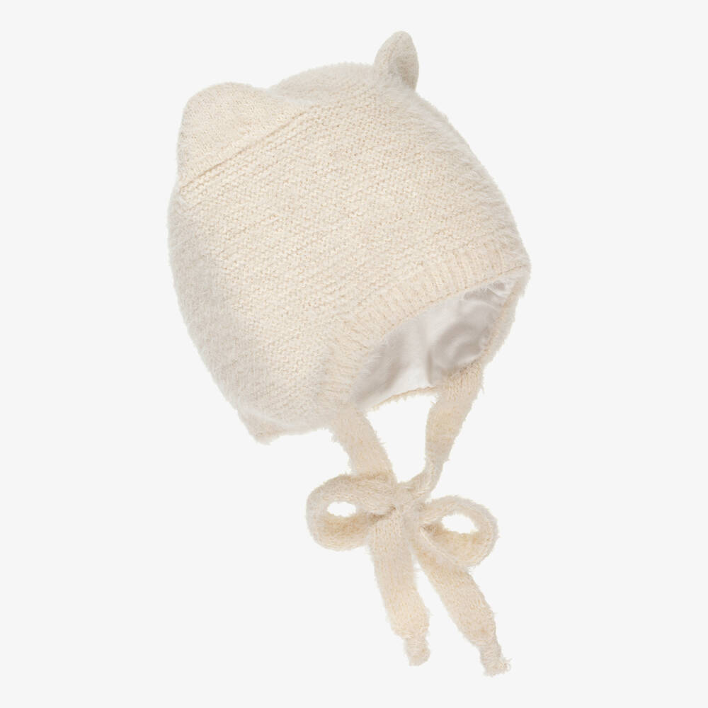 Jamiks-Ivory Knitted Baby Hat with Teddy Bear Ears | Childrensalon