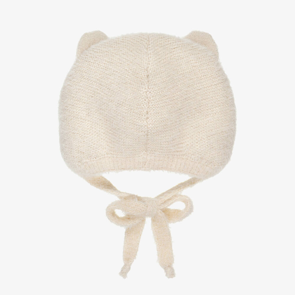 Jamiks-Ivory Knitted Baby Hat with Teddy Bear Ears | Childrensalon