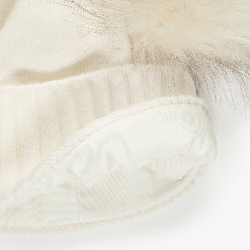 Jamiks-Ivory Merino Wool Hat with Faux Fur Pom-Poms | Childrensalon