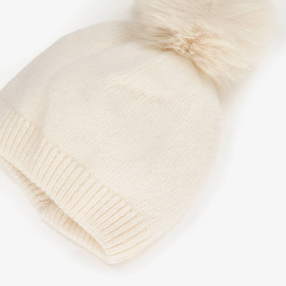 Jamiks-قبعة فرو صناعي وصوف محبوك لون عاجي  | Childrensalon