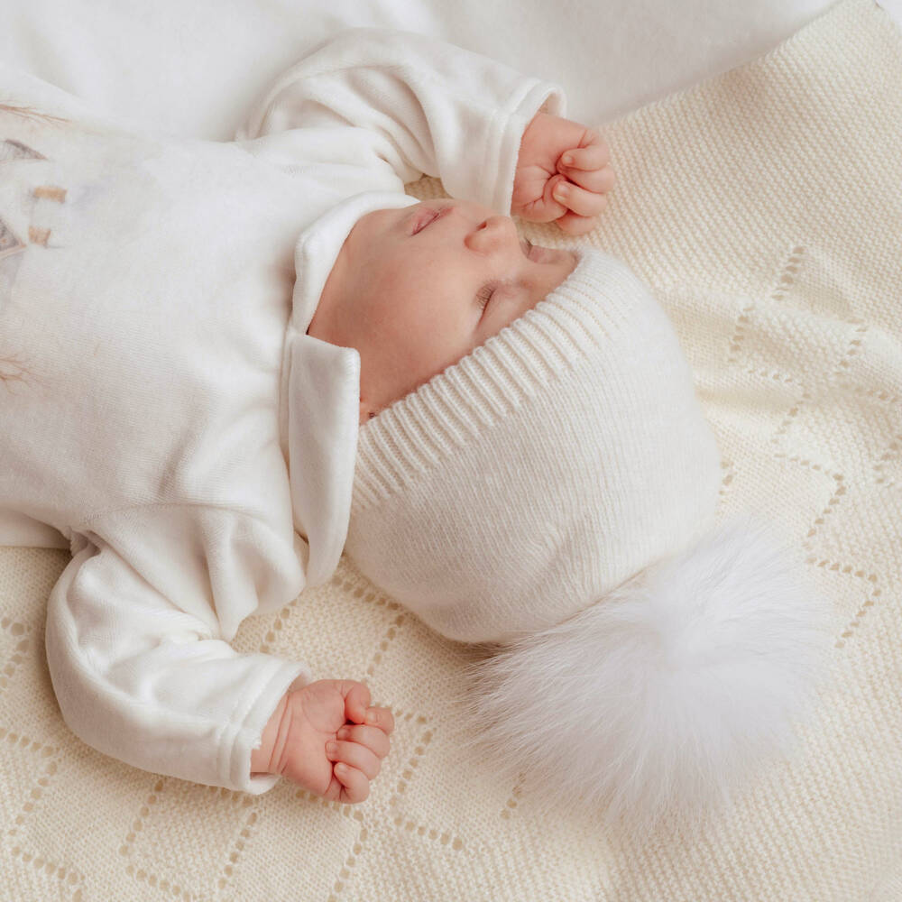 Jamiks-قبعة فرو صناعي وصوف محبوك لون عاجي  | Childrensalon