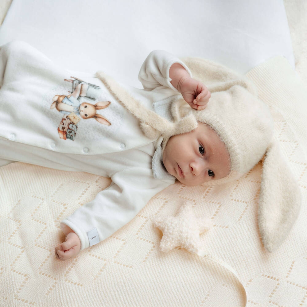 Jamiks-Ivory Merino Wool Knitted Baby Blanket (100cm) | Childrensalon