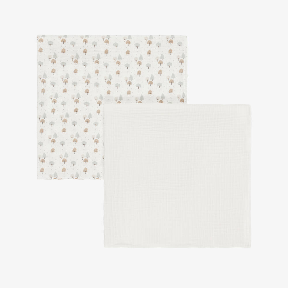 Jamiks-Ivory Organic Cotton Tree Print Muslin Cloths (2 Pack) | Childrensalon