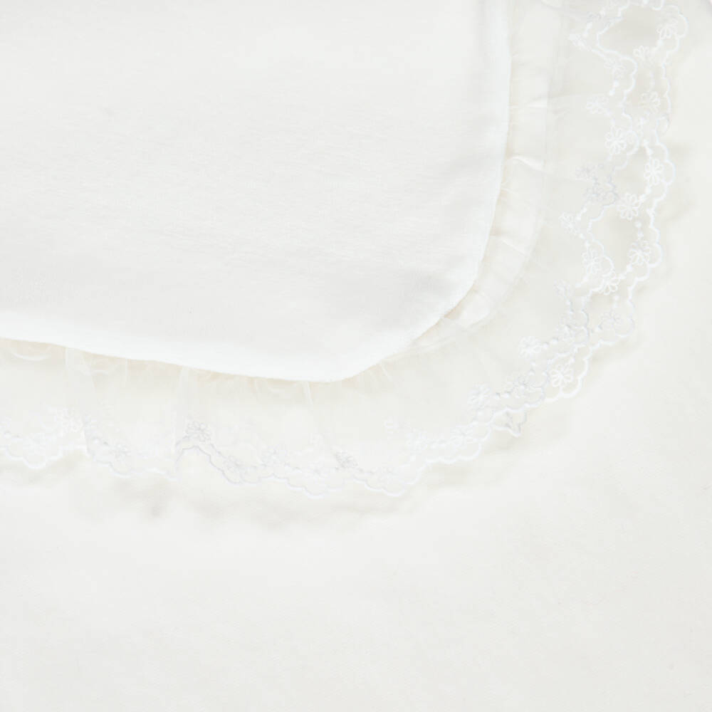 Jamiks-Ivory Velour Baby Blanket with Lace Trim (85cm) | Childrensalon