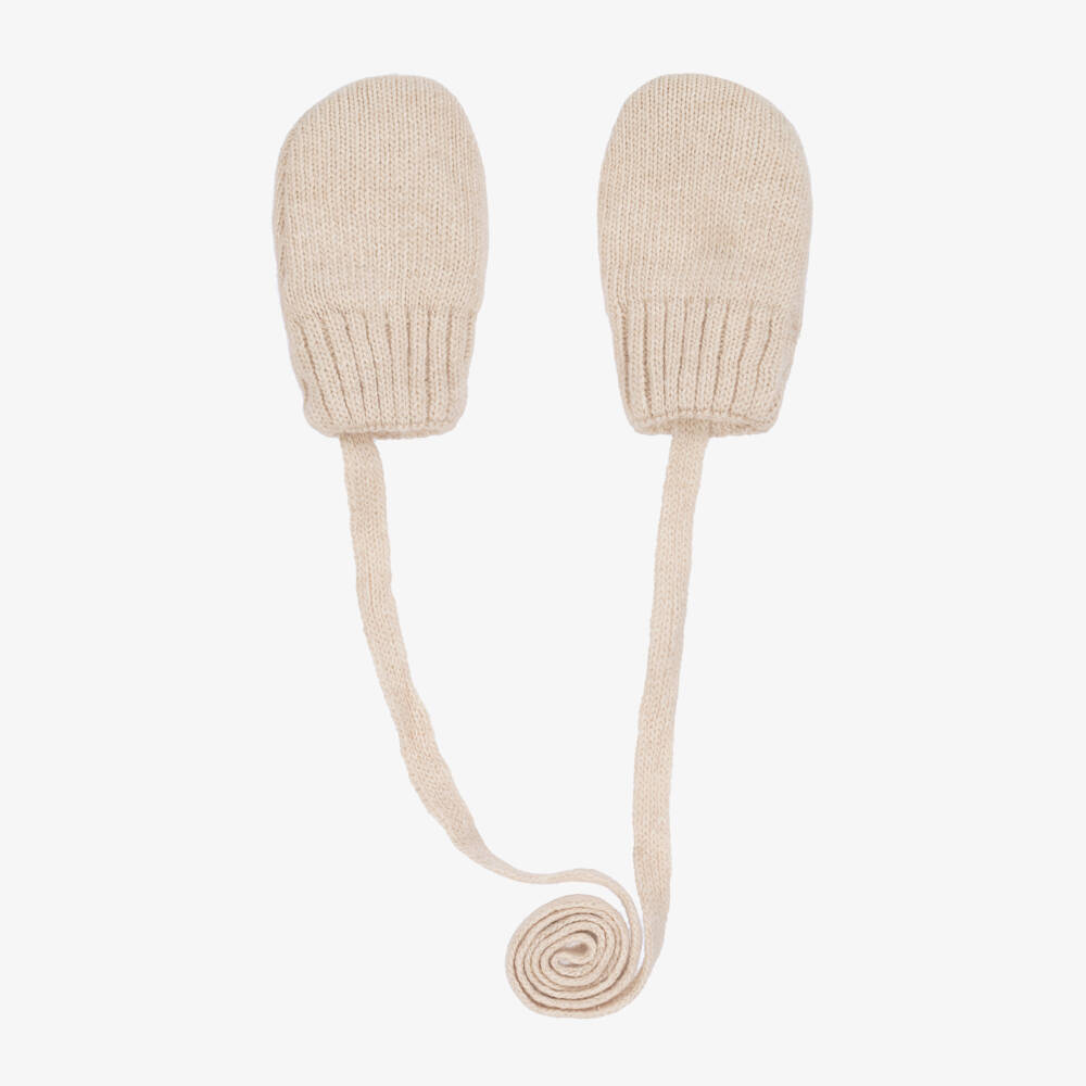 Jamiks-Light Beige Knitted Baby Mittens | Childrensalon