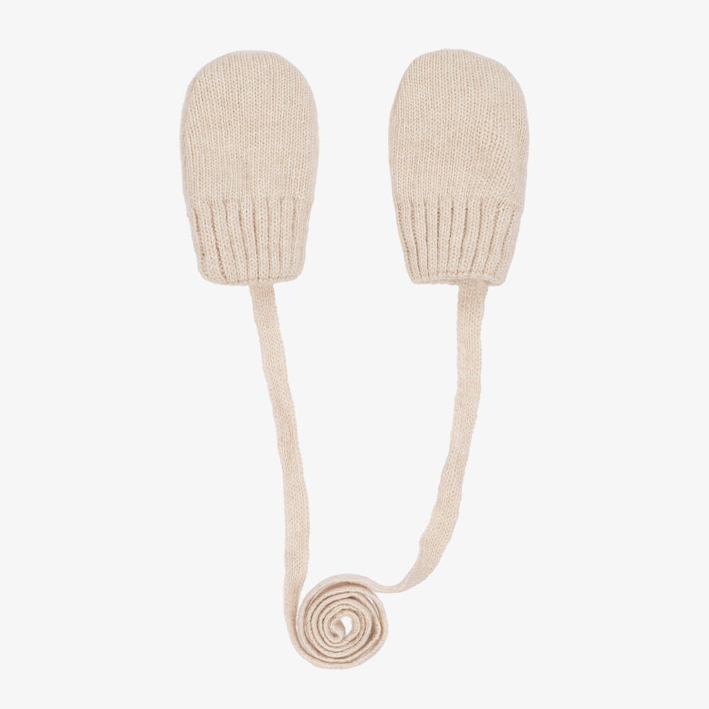 Jamiks-Light Beige Wool & Cashmere Knit Baby Mittens | Childrensalon
