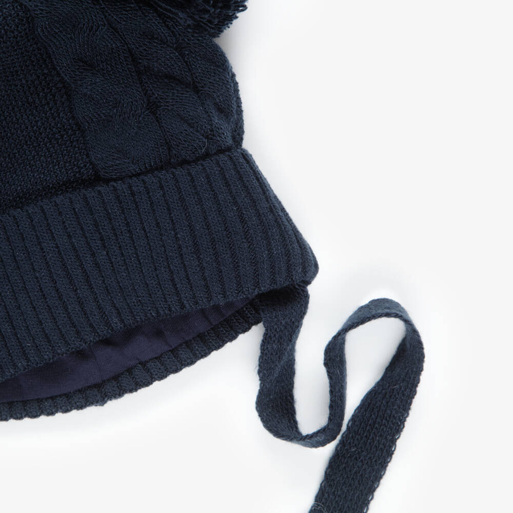 Jamiks-Navy Knitted Baby Hat with Yarn Pom-Poms | Childrensalon