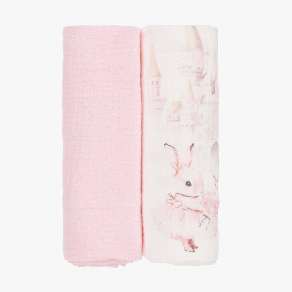 Jamiks-Pink Cotton Rabbit Muslin & Dummy Clip Set  | Childrensalon