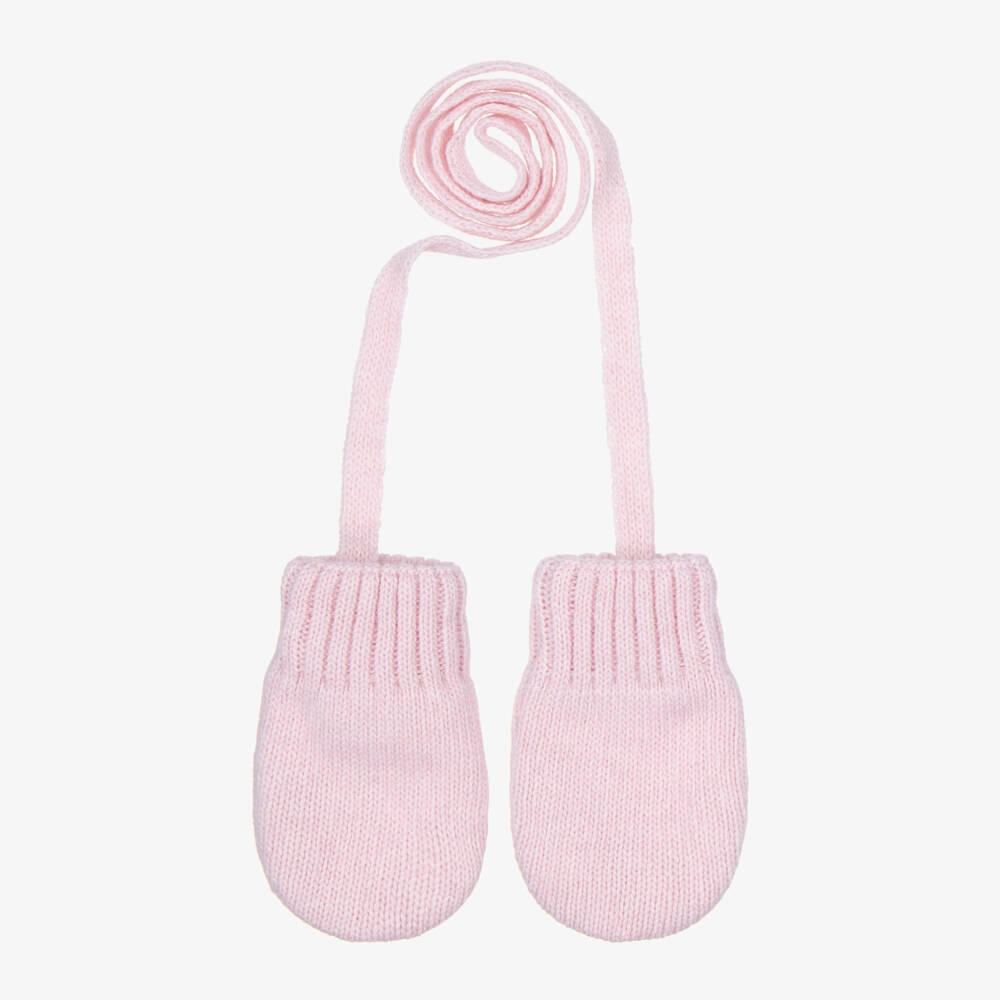 Jamiks-Pink Knitted Mittens with Strings | Childrensalon