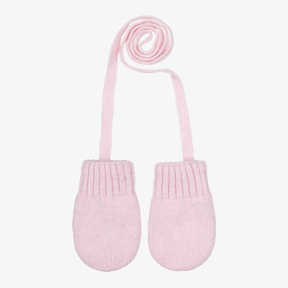 Jamiks-Pink Knitted Mittens with Strings | Childrensalon